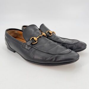 GUCCI Black Leather Horsebit Classic Mens 9 Dress Shoes Loafers FLAWS